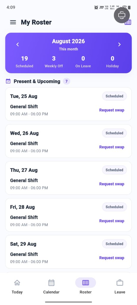 My Roster monthly schedule and swap requests
